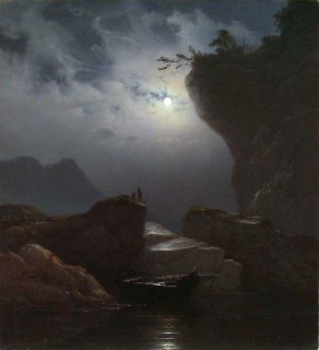 Coastal Landscape in Moonlight (1851), by Knud BaadeThe Art Vault