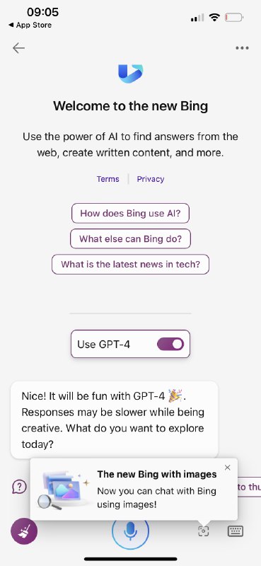 成功将Bing App设置成GPT-4，免费支持图片和音频的多模态