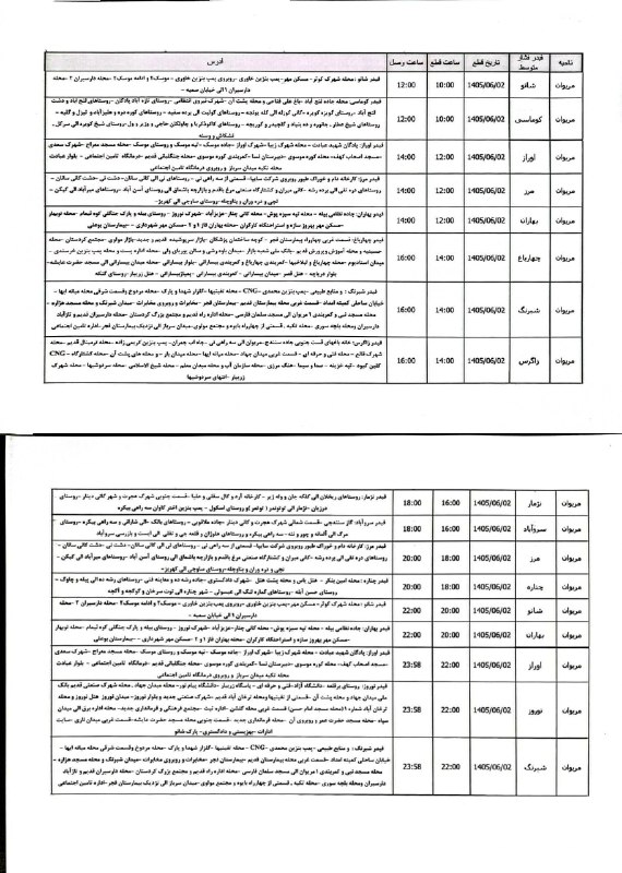 مریوان خبر️: 🔷برنامه قطعی برق شهرستان مریوان🔹 فردا دوشنبه 02 شهریورماه🔹مسئولیت هرگونە تغییر و بی نظمی در برنامه قطعی برق برعهده مسئول