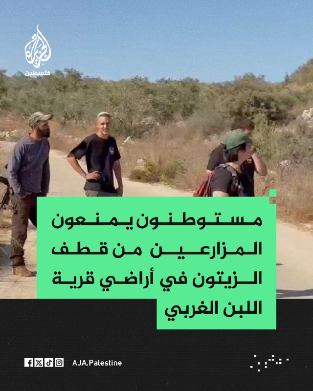 מתנחלים מונעים מתושבים ותומכים זרים למסוק זיתים באדמות הכפר אל-לבן אל-גרבי, מצפון-מערב לרמאללה.