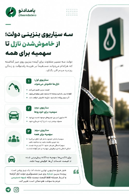 کانون سبحان: 💠 سه سناریوی بنزینی دولت؛ از خاموششدن نازل تا سهمیه برای همه🔺دولت سه مسیر متفاوت برای آینده بنزین روی میز گذاشته؛ مسیره