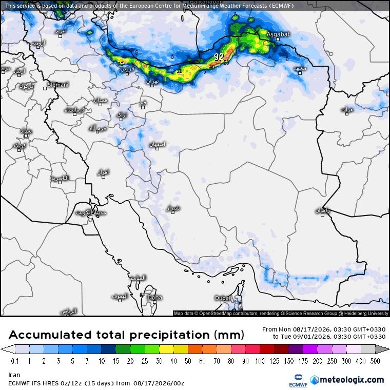 هواشناسی وخبر ♨️: پیشبینی بارش تا ۹ شهریورمدل ECMWF@irannweather