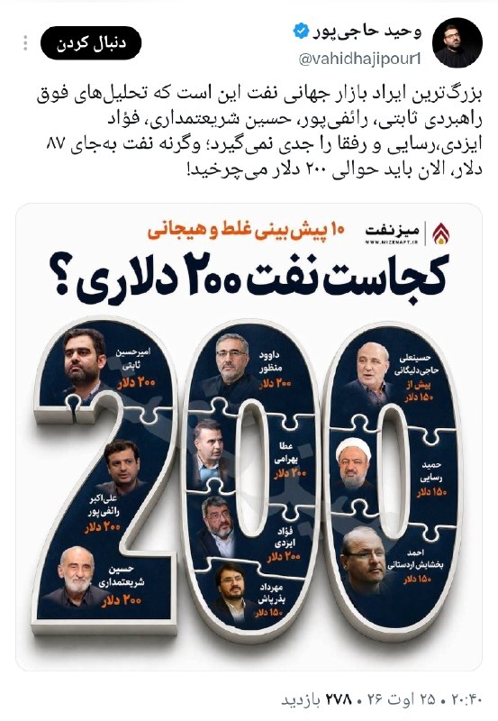 پیکنیک خبر | خبرفوری 🔖: 🔴 کجاست نفت ۲۰۰ دلاری ؟@Piki_news ⚡️