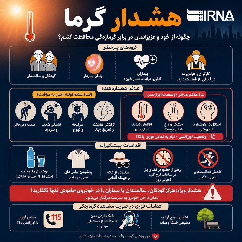 📋מידע אזהרת חום של IRNA; איך להגן על עצמנו ועל אהובינו ממכת חום?