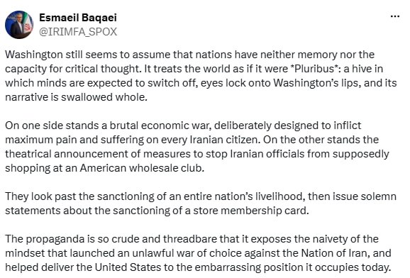 Bekai: The world will not be fooled by America's false narratives and hypocritical propaganda