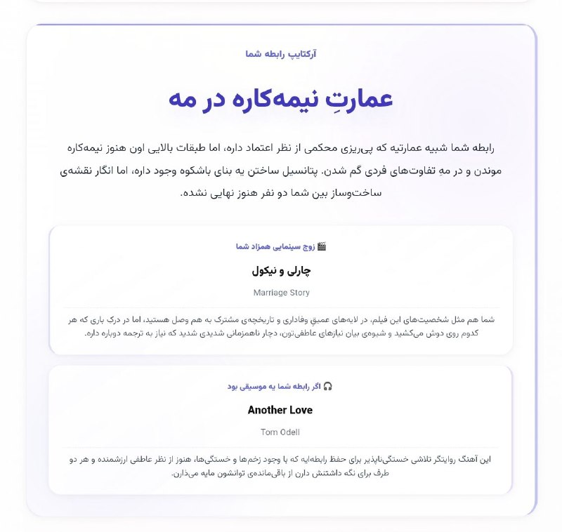 توییتی: توی گزارش تحلیل رابطهمون نوشته بود شبیه چارلی و نیکولِ فیلم Marriage Story هستیم 😅از سر کنجکاوی نشستم فیلم رو دیدم و نگ