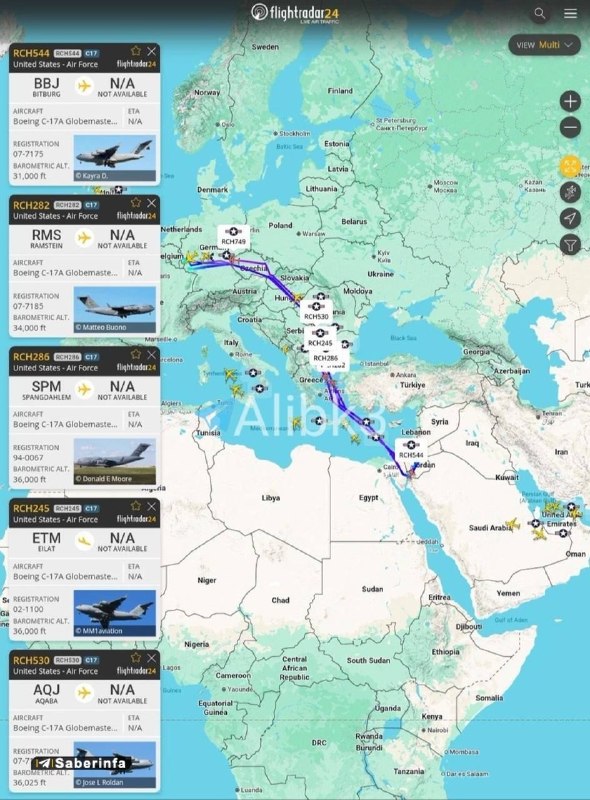 תנועה כבדה של מטוסי C-17 אמריקאים מבסיסים אמריקאים שונים
