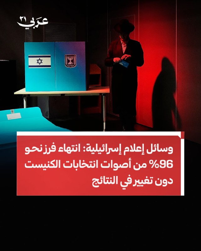 תקשורת ישראלית: הסתיימה ספירת כ-96% מהקולות בבחירות לכנסת, ללא שינוי בתוצאות.