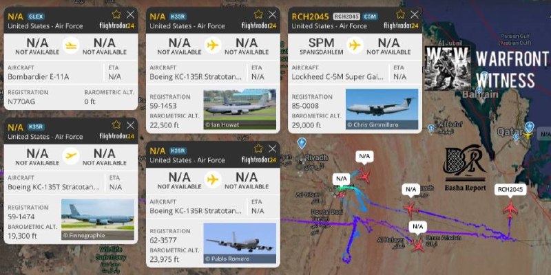 ️🇺🇸🇸🇦 מטוסי תמיכה מרובים של חיל האוויר האמריקני פועלים כעת מעל ערב הסעודית, כולל שלושה מטוסי תדלוק אווי…