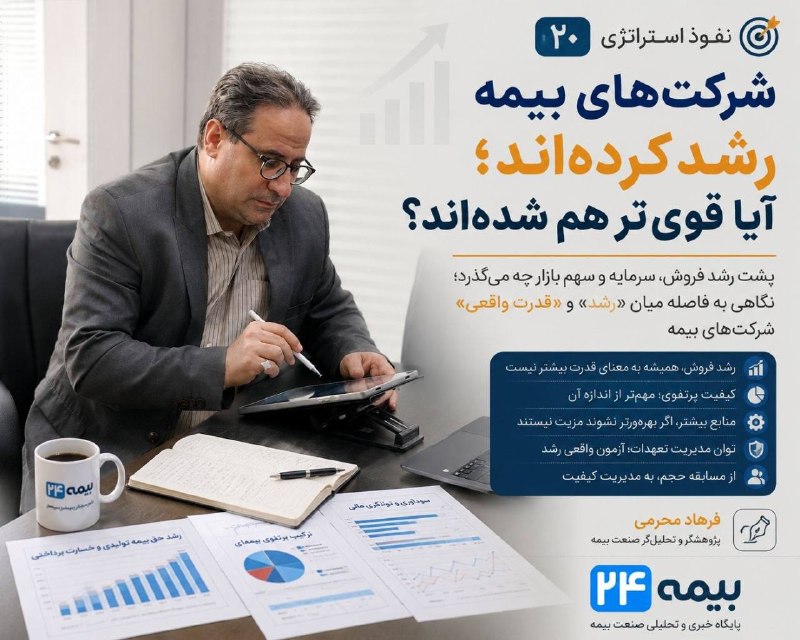 بيمه دات كام: 📌 نفوذ استراتژی ۲۰شرکتهای بیمه رشد کردهاند؛ آیا قویتر هم شدهاند؟🔸آیا افزایش حقبیمه تولیدی، سهم بازار، سرمایه و تعدا