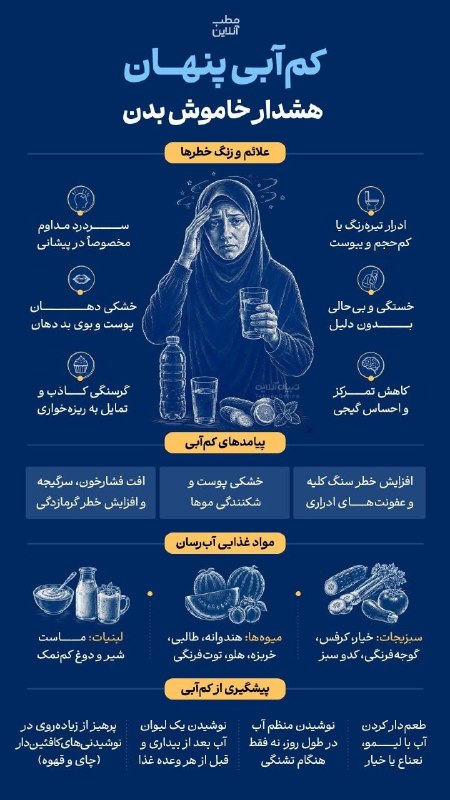 اخبار خراسان رضوی: کمآبی پنهان؛ هشدار خاموش بدن 🔸کمآبی همیشه با تشنگی شروع نمیشود؛ گاهی کاملاً بیصدا پیش میرود و با خستگی، بیحالی یا
