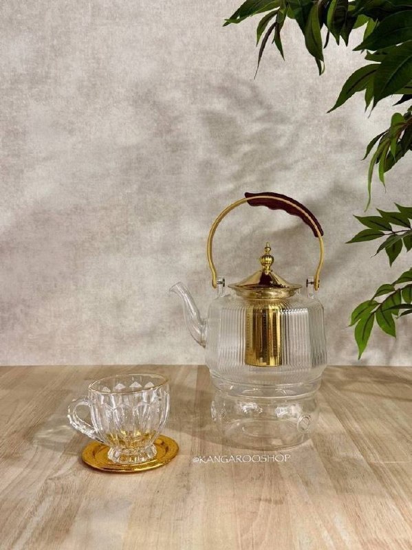 Kangarooshop: ⭐قوری پیرکس طلایی دسته چوبی⭐