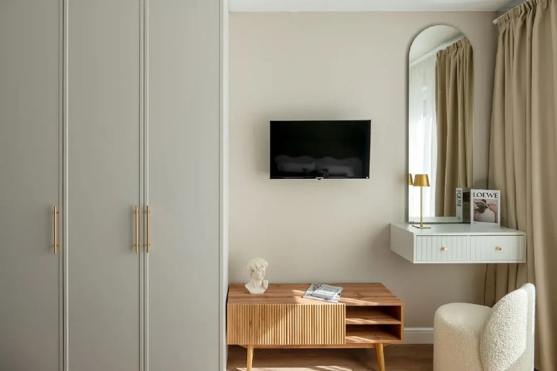 Красивый интерьер студии. Выполнен в спокойной и трендовой палитре, состоящей из оливковых и тёплых бежевых оттенков. Для создания тактильного эффе... - изображение 6 - красивый, интерьер, студии