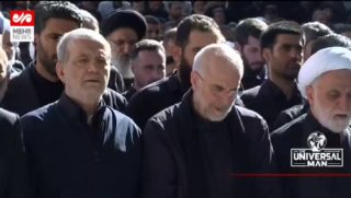 🔴 גליבאף, פז'קיאן ואג'אי במהלך טקס תפילת הלוויה של האייתוללה חמינאי
