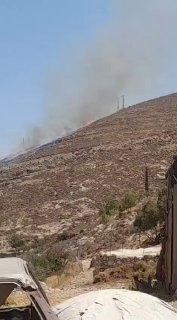 مستوطنون يحرقون أراضي المزارعين في وادي سعير بالخليل
