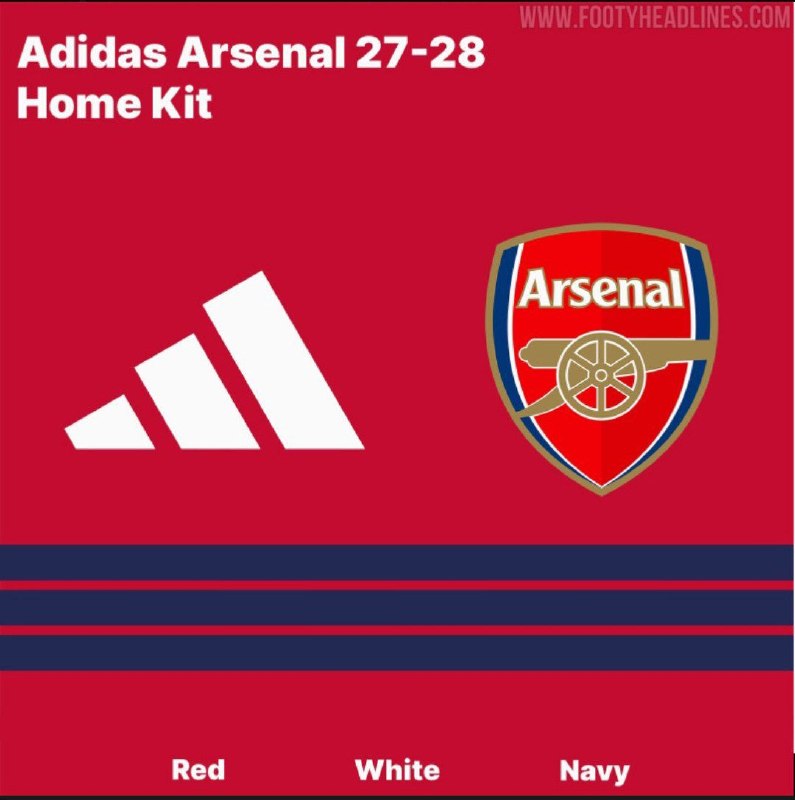 Arsenal: فوتی هد لاینز: لباس خانگی آرسنال برای فصل 2027/28 قرمز با جزئیات سفید خواهد بود. طرح پیراهن شامل نوارهای سفید بلند و بار