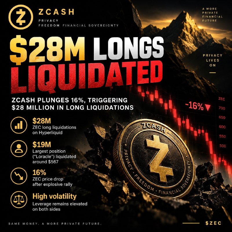 ZCASH PULLBACK WIPES OUT $28M IN LEVERAGED LONGS