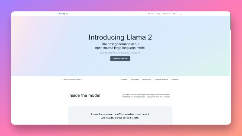 Llama2发布了，这版本可以商用了，国内的大模型有救了，我详细整理了一些信息：- Llama2 的性能和参数- 如何使用和限制条件- Llama2 的模型架构- Llama2 的训练方法论👇下面是详细的信息Llama2 的性能和参数- Llama2有三个大小的版本分别是7B 13B和70B- Llama 2 的训练数据比 Llama 1 多 40%，上下文长度是 Llama 1 的两倍