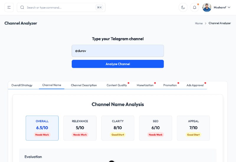 🔻Coming soon: Telegram channel analyzerIf you're stuck, this tool shows you exactly how to grow faster — with clear insights on:➡ Content➡ Monetization➡ Promotion➡ Telegram Ad Approval➡ And more⭐ Be first to get access: Telegram Channel Analyzer