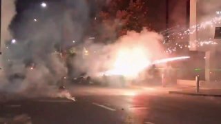Europe is on fire: the protesters shoot a barrage of fireworks rockets at the police forces in the capital of Albania.