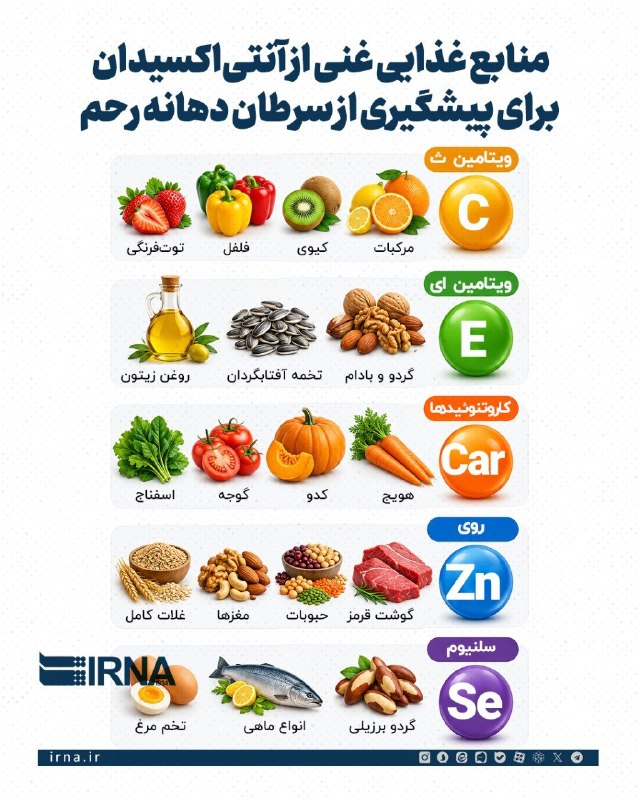 📋 מידע IRNA מקורות מזון עשירים בנוגדי חמצון למניעת סרטן צוואר הרחם