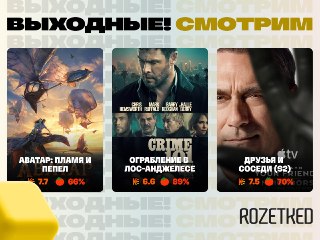 Есть что посмотреть? А если подскажем? 📺› Третий «Аватар» — кто не успел посмотреть в кинотеатрах, теперь могут сделать это дома.› «Ограбление в Лос-Анджелесе» с Крисом Хемсвортом и Марком Руффало. В «цифре».› Второй сезон «Друзей и соседей» о бывшем финан
