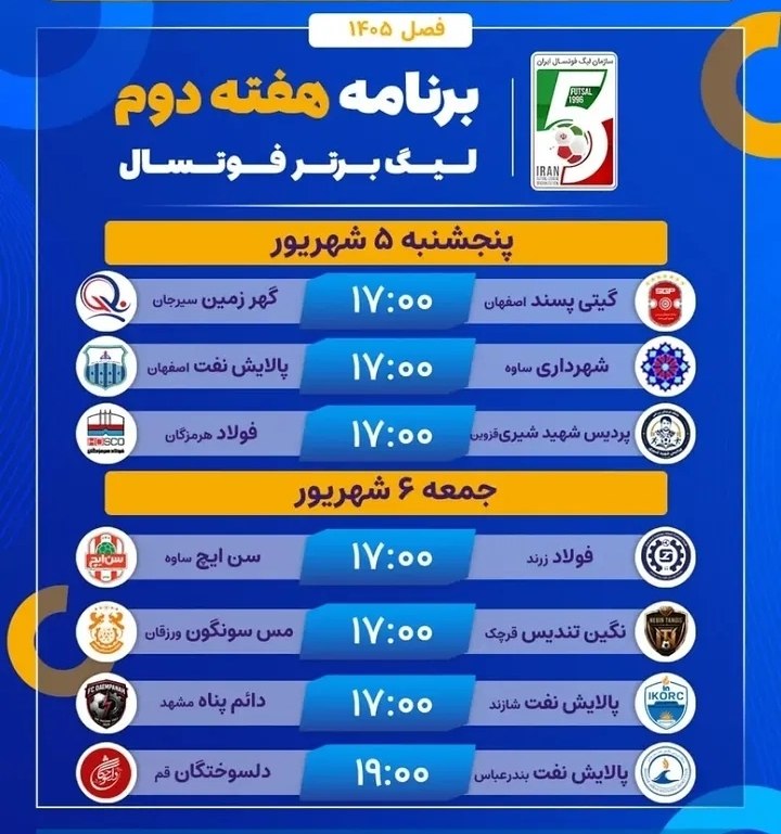 دانشکده فوتبال: ⭕️ جدول لیگ برتر فوتسال