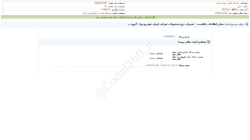 کدال۳۶۰: #خاور#افشای_اطلاعات_بااهمیت - (سایر اطلاعات بااهمیت - تغییرات نرخ محصولات شرکت ایران خودرودیزل- گروه ب) منتهی به سال مال