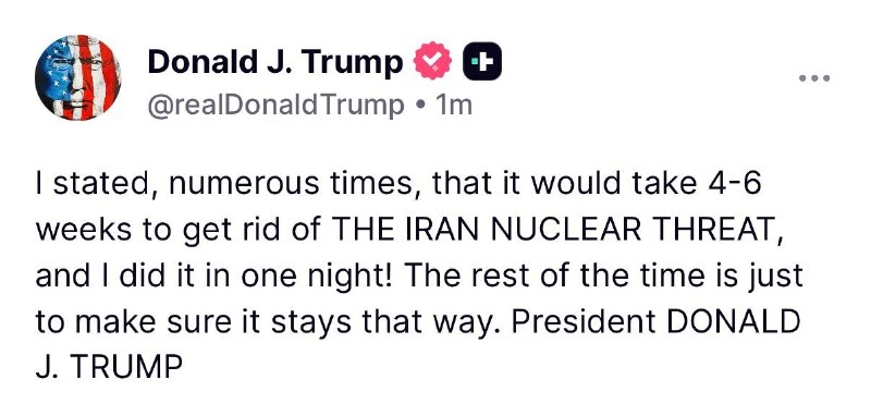 Trump on Iran: Now we just have to make sure that Iran doesn't go nuclear again after I removed the threat