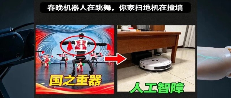人形机器人跑进工厂抢饭碗了，但离你床边还有多远？春晚机器人在跳舞，你家扫地机在撞墙；一边是朋友圈刷屏的宇树机器人踹不倒的视频，像极了未来的预告片；一边是工厂里默默拧螺丝的机械臂已经干了四十年，波澜不惊；未来到底走到哪了？