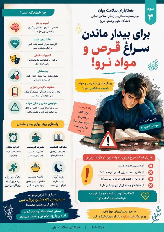 کافه مفدا تبریز: 🧠☕ برای بیدار ماندن، سراغ قرص و مواد نرو!شاید بیدار ماندن با قرص‌ها و مواد، برای چند ساعت ساده‌تر به نظر برسد؛ اما بهای 