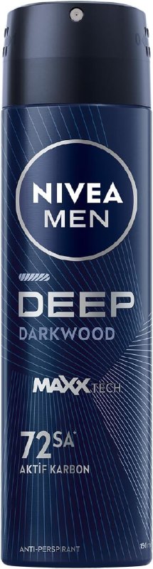 NIVEA MEN Erkek Sprey Deodorant Deep Darkwood 150ml, 72 Saat Anti-Perspirant Ter ve Ter Kokusuna Karşı Koruma, Maskülen Koku,Aktif Karbon NIVEA MEN