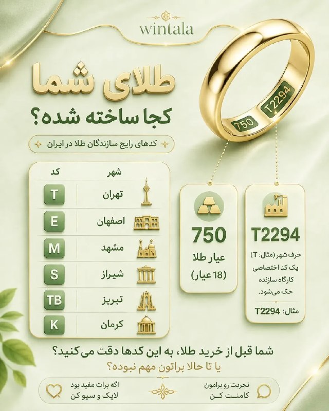 رادیو اقتصاد💯: 🔴 طلای شما کجا ساخته شده؟!با این کدها میفهمی طلا تو کدوم شهر ساخته شده ..@radioegtesad