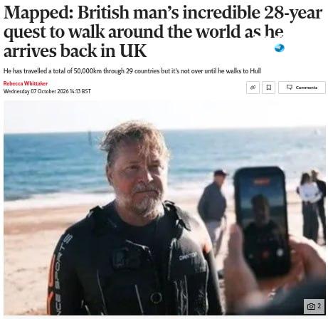 🇮🇱 Briton completed a 28-year-long journey on foot around the world. Karl Bushvi began his journey in 1998 at the age of 29 in Chile. During the journey he covered more than 50,000 kilometers in 29 countries and returned to the UK. He set two conditions for himself: not to use means of transportation and not to return to his home until he gets there on foot. Bushevi carried all his belongings on a cart.