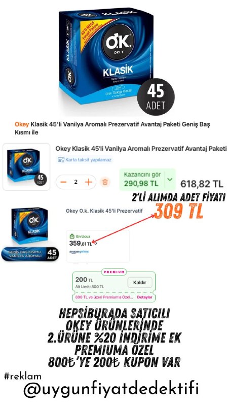Satıcılı Okey Klasik 45'li Vanilya Aromalı 🏷️ Premiuma özel 800₺’ye 200₺’lik kupon ve🔥 2…