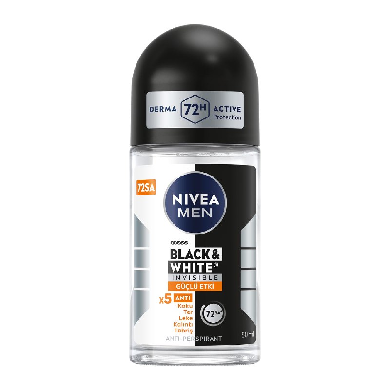 NIVEA Men Erkek Roll On Deodorant Black&White Invisible Güçlü Etki 50 ml,72 Saat Anti-perspirant Koruma