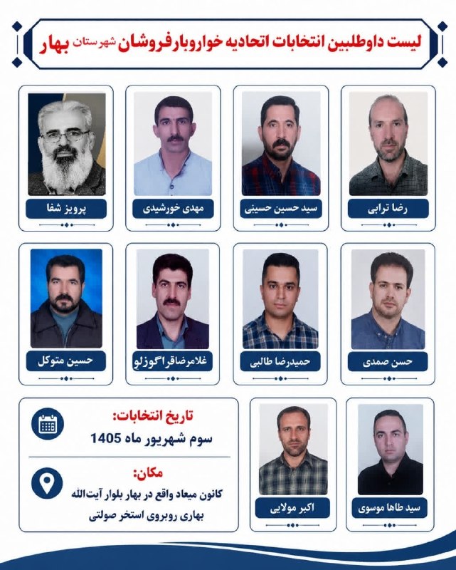 کانال خبری لالجین: لیست داوطلبین انتخابات اتحادیه خواربار فروشان شهرستان بهار