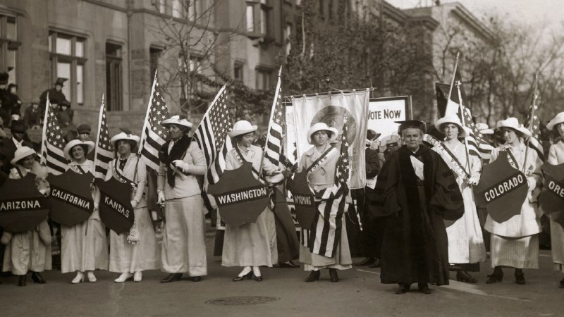 Women's History MonthDr. Anna Howard Shaw leading a suffrage parade in 1910s New York City (© Bettmann/Getty Images)