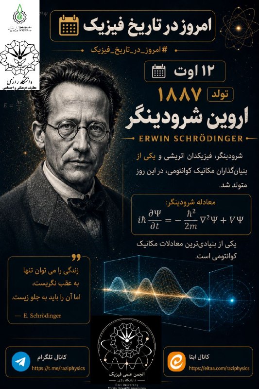 انجمن علمی فیزیک رازی: 🎂 #امروز_در_تاریخ_فیزیک | زادروز اروین شرودینگر۱۲ اوت ۱۸۸۷، اروین شرودینگر، فیزیکدان برجستهٔ اتریشی و یکی از بنیان‌گذارا