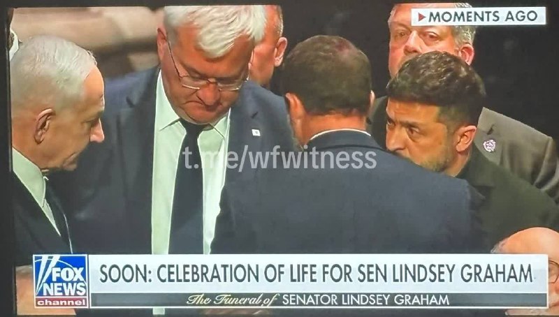 ️🇺🇦🇮🇱🇺🇸 נשיא אוקראינה זלנסקי, שרת החוץ סיביה וראש ממשלת ישראל נתניהו נראו מדברים לפני הלווייתה של הסנ…