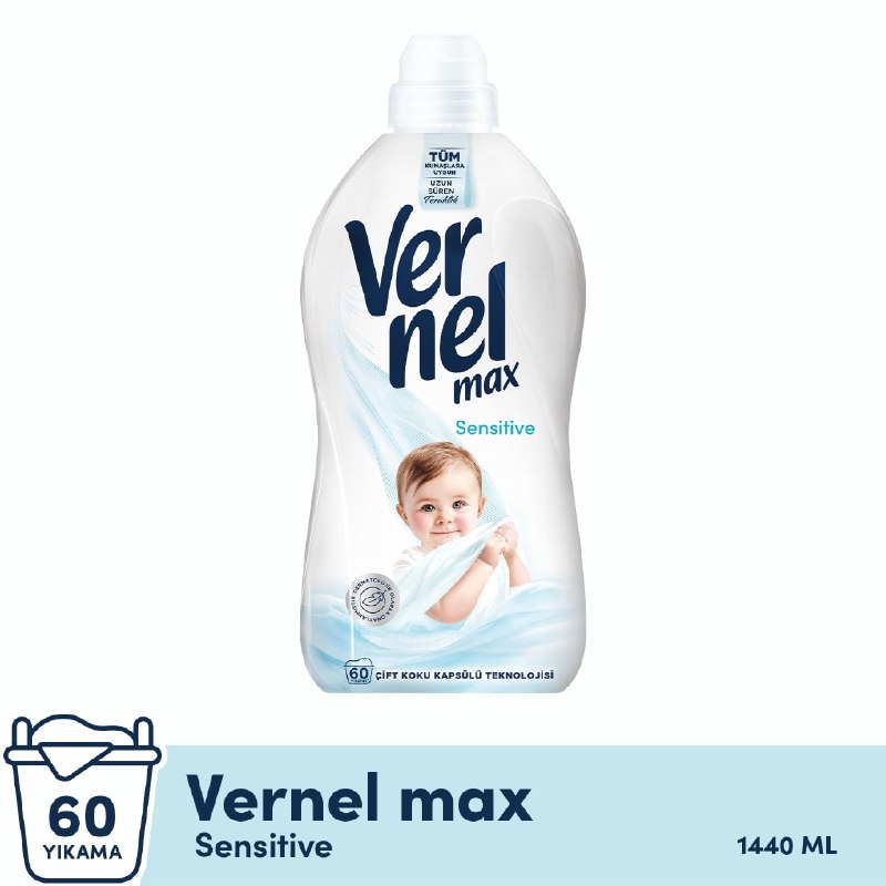 Vernel Max Sensitive Alerjik Ciltler için Boya İçermeyen 60 Yıkama Konsantre Çamaşır Yumuşatıcısı (1 x 1440 mL)