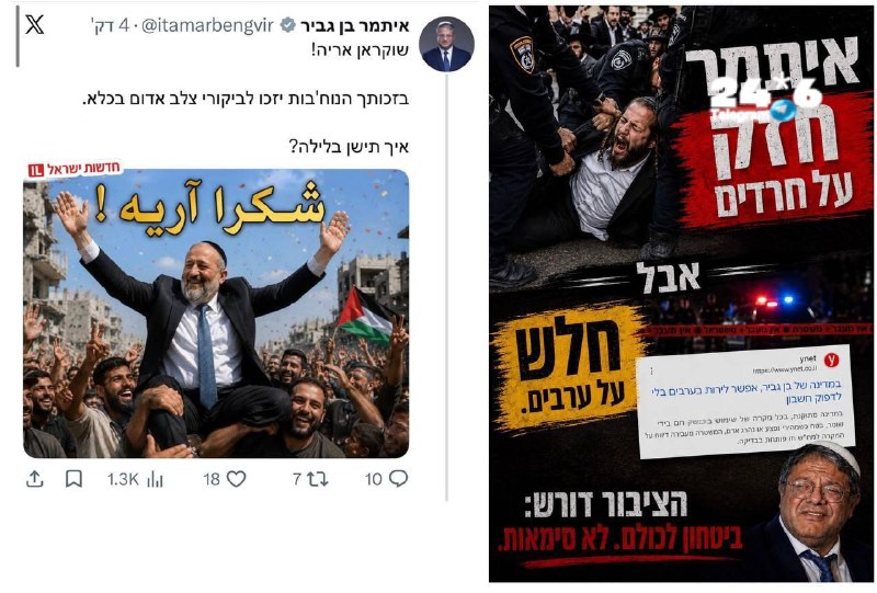 🇮🇱 המתקפה של בן גביר על דרעי, והתגובה החרדית האנונימית.