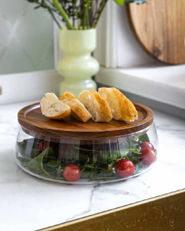 Салатник с деревянной крышкой Wood Glass можно использовать в качестве сервировочной тарелки. Делайте и подавайте в миске салат, храните печенье и ... - изображение 3 - салатник, деревянной, крышкой