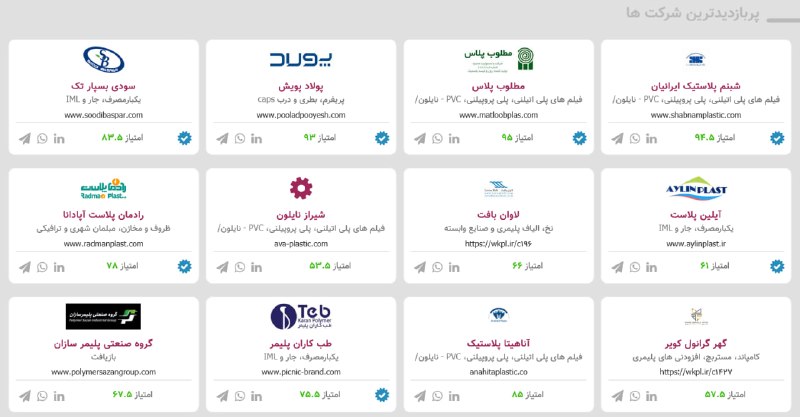 WKPlast |ویکی پلاست: ⭕️ پربازدیدترین شرکت‌های امروز - #واحدهاهر روز 12 شرکتی که بیشترین بازدید از صفحات آن‌ها انجام گرفته باشد را در ویکی پلا