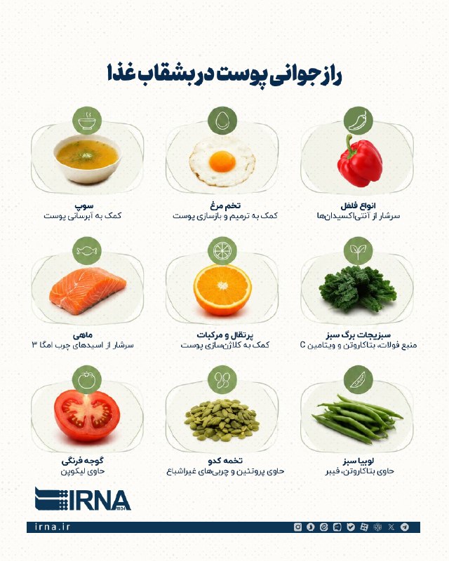 מידע IRNA סוד העור הצעיר נמצא על הצלחת