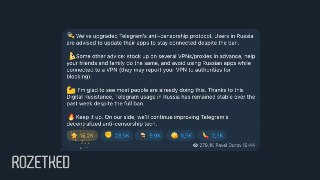 Павел Дуров сообщил, что обновил «антицензурный» протокол TelegramОснователь мессенджера рекомендовал всем пользователям в России оперативно обновить приложение на всех платформах, чтобы Telegram работал и дальше.💼 Rozetked | Подписаться