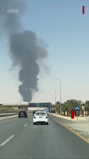 Smoke and flames near King Khalid Airport in Riyadh after warnings of airstrikes
