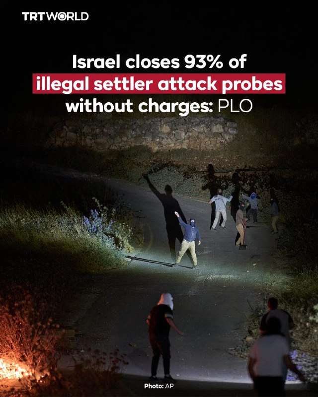 על פי דיווח שבועי של הארגון לשחרור פלסטין, יותר מ-93% מהחקירות על התקפות של מתנחלים בלתי חוקיים נגד פלסטיני…