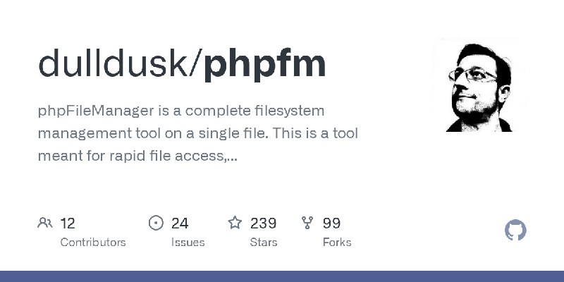 GitHub - dulldusk/phpfm: phpFileManager is a complete filesystem management tool on a single file. This is a tool meant for rapid…
