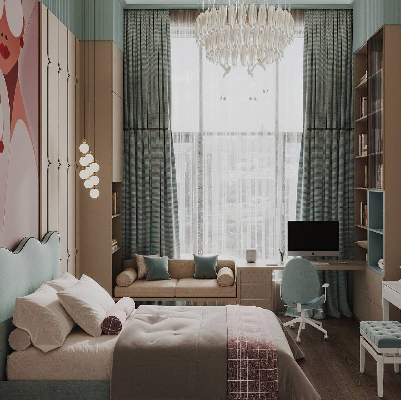 Нежный проект комнаты в цвете Тиффани . Мечты, вдохновение и волшебные воспоминания о детстве. Дизайнер Алёна Тоцкая Портфолио смотрите на - изображение 5 - нежный, проект, комнаты